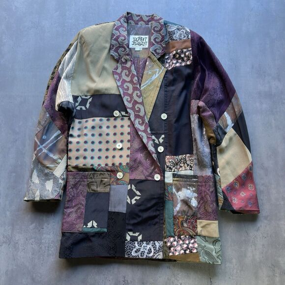 Donna Jessica Patchwork Blazer Jacket Womens Size 1 Silk Blend Artwear Boho VTG - Picture 5 of 6